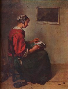 "A csipkeverő", 1662 alkotó: Gaspar Netscher