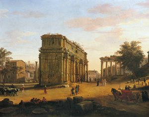 Septimius Severus íve Rómában, Gaspar van Wittel (1652 vagy 1653-1736), olaj, panel, 565 x 9056 cm, Részlet alkotó: Gaspar van Wittel