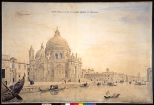 Chiesa della Salute, Grand Canal, Velence (toll és tinta akvarellel papíron) alkotó: Gaspar van Wittel