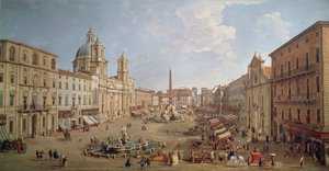 Kilátás a Piazza Navonára, Gaspar van Wittel vagy Gaspare Vanvitelli (1652 vagy 1653-1736) festménye, olaj, vászon, Olaszország alkotó: Gaspar van Wittel