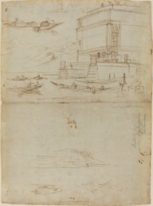 Tanulmányok a Lago Maggiore-ról és a Palazzo bejáratáról alkotó: Gaspar van Wittel