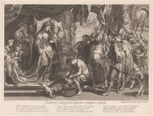 Thomiris egy tál vérbe mártja Cyrus fejét alkotó: Gaspard Duchange (attributed to)