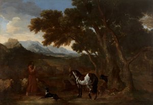 Dughet - Tájkép egy állatoknak prédikáló remetével, 1637 - 1638 alkotó: Gaspard Dughet
