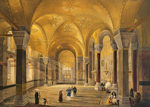 Hagia Sophia, 12. tábla: a Mém Galéria a délnyugati sarokban, vésette Louis Haghe (1806-85), megjelent 1852