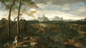 Táj pásztorral és kecskékkel, 1635 körül (olaj, vászon) alkotó: Gaspard Poussin Dughet