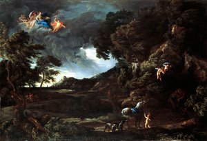 Táj Dido és Aeneas uniójával, 1664-48 körül (olaj, vászon) alkotó: Gaspard Poussin and Maratta or Maratti Carlo Dughet