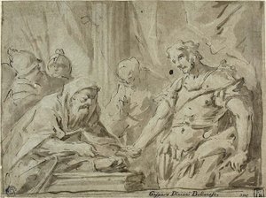 David Receiving the Hallowed Bread from Alchimelek   1296474   hu       hungarian Successfully Translated  Original: April Aprillis (title on object) De twaalf maanden van het jaar, Les XII Mois de lAnnée (series title) Translat: April Aprillis (title on o