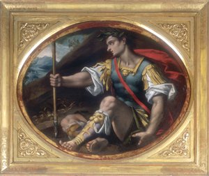 A babérokkal rendelkező vezető lándzsát tartva, Gaspare Venturini munkája, a modenai Galleria Estense-ben konzervált alkotó: Gaspare Venturini