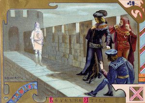 A király szelleme megjelenik Hamletnek, jelenet William Shakespeare (1564-1616) "Hamlet" című művének I. felvonásából.