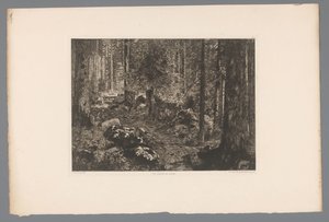Boslandschap A kétek fenyőfái (cím a tárgyon) France etsen uit 1876 (sorozat címe) Rézkarc 1876-ban (sorozat címe) alkotó: Gaston Coindre