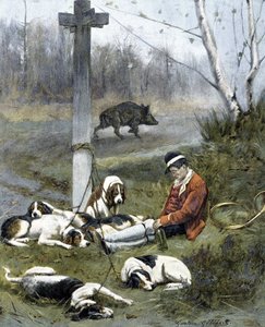 A vadász és álmos kutyái - Gaston Gelebert metszet