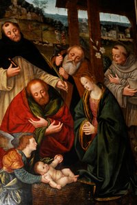 Születés a szentekkel, Gaudenzio Ferrari festménye a Vigasztaló Mária templomban, Milánó, Lombardia, Olaszország