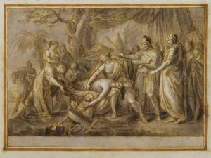 Akhilleusz Patroklosz halála miatt siránkozik, 1760-63 (toll, tinta és mosás papíron)
