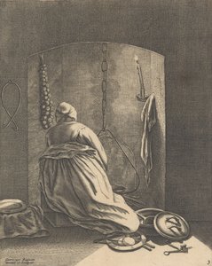 Egy nő főz, 3. tányér az Öt női foglalkozásból, kb. 1640-57., kb. 1640-57. alkotó: Geertruydt Roghman