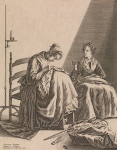 Két nő varr, 1. tábla öt női foglalkozásból, kb. 1640-57. alkotó: Geertruydt Roghman