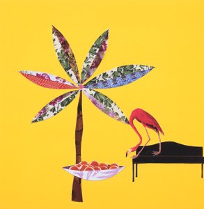 Flamingó narancsokkal (kollázs) alkotó: Genevieve French
