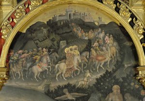 A mágusok imádása részlet a jeruzsálemi utazásról, 1423 tempera a 29414 panel részletén alkotó: Gentile da Fabriano