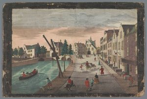 Kilátás a Rotterdamse Poort és a Ketelpoort Delftben Prospect der Ketel bey dem Rotterdammer Thor, innerhalb der Stadt Delft alkotó: Georg Balthasar Probst (possibly)