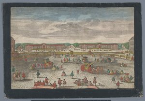 Kilátás a Versailles-i palota istállóira Gesicht der Ställe zu Versalien, a dem Zweiten Gittertől (cím a tárgyon)