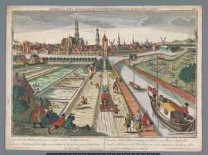 Kilátás az Amszterdam-csatornára Haarlemben Canal zu Harlem, wed die Threckschuijten after Amsterdam ab und zu gehen (cím a tárgyon) Haarlem (sorozat címe)