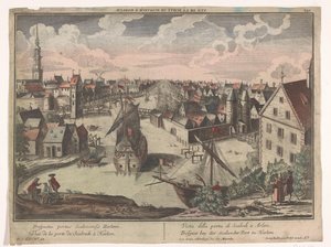 Kilátás a Schalkwijker-kapura Haarlemben Prospect bey der Scalwecker Port zu Harlem (cím az objektumon) Haarlem (sorozat címe) alkotó: Georg Balthasar Probst