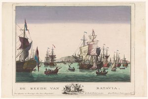 Kilátás a Batavia kikötőjére Batavia útjai (cím a tárgyon) Kikötői kilátások (sorozat címe) alkotó: Georg Balthasar Probst