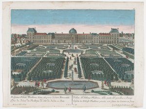 Kilátás a párizsi Palais des Tuileries-ra a Tuileriák kertjéből Gesicht des Pallasts Thuilleries genannt, von seiten des Gartens zu Paris (cím a tárgyon) Paris (sorozat címe)