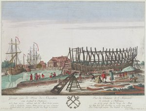 A zeelandi admiralitás vlissingeni hajógyárának látképe 1779-ben. Litográfia (36,3x49,1 cm), Leizel metszete Georg Balthasar Probst (1732-1801) rajza alapján. alkotó: Georg Balthasar Probst