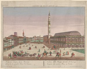 Kilátás a Vicenzai Piazza dei Signorira lovas kocsikkal és figurákkal ..., kb. 1750-1801. alkotó: Georg Balthasar Probst