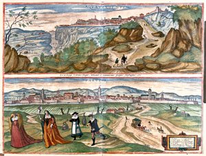 Acquapendente - Farvisi (Róma), Olaszország - Georg Braun "Civitates Orbis Terrarum" című művében, Köln, 1617. alkotó: Georg Braun