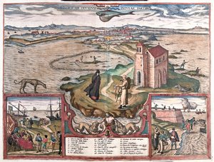 Cadice, Spanyolország - Georg Braun "Civitates Orbis Terrarum" című művében, Köln 1617. alkotó: Georg Braun