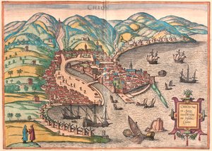 Chios, Görögország - Georg Braun "Civitates Orbis Terrarum" című művében, Köln 1617. alkotó: Georg Braun
