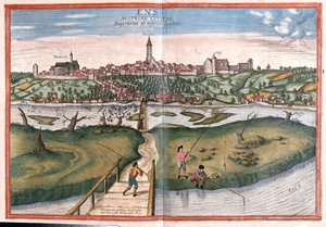 Enns, Ausztria - Georg Braun "Civitates Orbis Terrarum" című művében, Köln 1617. alkotó: Georg Braun