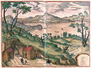 A Nápolyi-öböl és a Vesuvio - Georg Braun "Civitates Orbis Terrarum" című művében, Köln 1617. alkotó: Georg Braun
