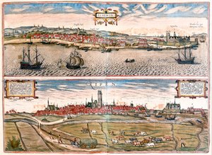 Helsingor (Helsimor - Hamlet), Dánia - Georg Braun "Civitates Orbis Terrarum" című művében, Köln 1617. alkotó: Georg Braun