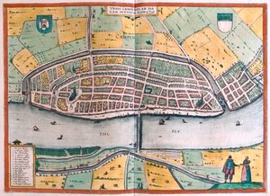 Kampen és az Ysel folyó, Hollandia - Georg Braun "Civitates Orbis Terrarum" című művében, Köln 1617. alkotó: Georg Braun