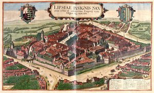 Lipcse (Lipsia), Németország - Georg Braun "Civitates Orbis Terrarum" című művében, Köln 1617. alkotó: Georg Braun