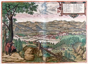 Lintz, Ausztria - Georg Braun "Civitates Orbis Terrarum" című művében, Köln 1617. alkotó: Georg Braun