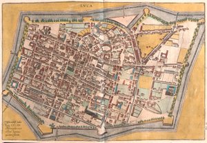 Lucca, Olaszország - Georg Braun "Civitates Orbis Terrarum" című művében, Köln 1617. alkotó: Georg Braun