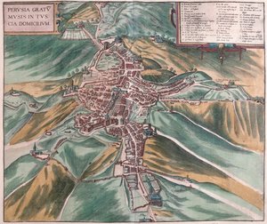 Perugia, Olaszország - Georg Braun "Civitates Orbis Terrarum" című művében, Köln 1617. alkotó: Georg Braun