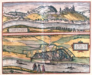 Saarburg, Pfalzel, Németország - Georg Braun "Civitates Orbis Terrarum" című művében, Köln, 1617. alkotó: Georg Braun