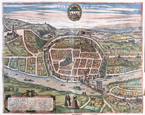 Saintes, Franciaország - Georg Braun "Civitates Orbis Terrarum" című művében, Köln 1617. alkotó: Georg Braun