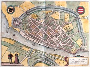 Slusa, Hollandia - Georg Braun "Civitates Orbis Terrarum" című művében, Köln 1617. alkotó: Georg Braun