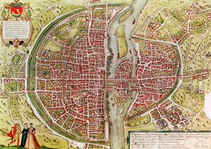 Párizs térképe a Civitates orbis terrarrumból, Georg Braun (1541-1622) és Franz Hogenbergh (1540-92), francia, 1572-1617