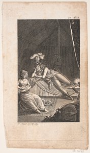 Illusztráció: egy hölgy lanton játszik egy sátorban lévő úriembernek alkotó: Georg Christian Schule