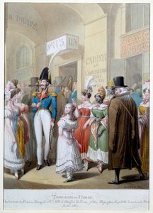 Párizs festménye: a párizsi Palais Royal galériái. Férfi séta a fedett átjárón, hogy találkozzanak prostituáltakkal. Illusztráció: George Emanuel Opitz (1775-1841) 19. századi Párizs, Musee Carnavalet