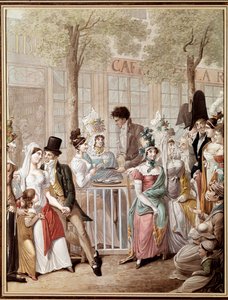 A párizsi cafe de la Rotonde terasza 1814-ben. George Emanuel Opitz (1775-1841) litográfiája. Párizs, Musee Carnavalet