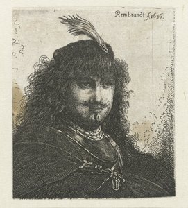 Önarckép (?) tollas sapkával és leeresztett szablyával alkotó: Georg Leopold Hertel