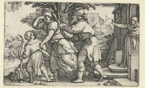 Ábrahám kiűzi Hágárt és Izmaelt Ábrahám története (sorozat címe) alkotó: Georg Pencz