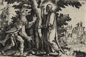 Krisztust, akit az ördög megkísért a sivatagban (metszet fektetett papírra) alkotó: Georg Pencz